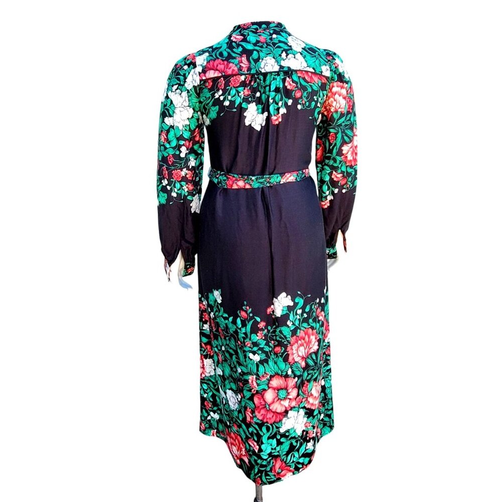 Anthropologie Bohemian Midi Shirt Dress 12 Long Sleeve Black and Green Floral - Picture 5 of 12